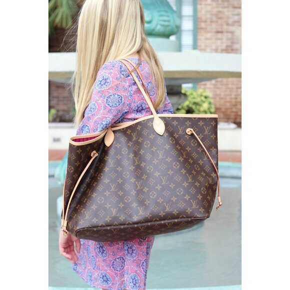 Authentic Louis Vuitton Neverfull GM Purse Monogram Tote Shoulder Bag Brown Tan - Picture 3 of 16